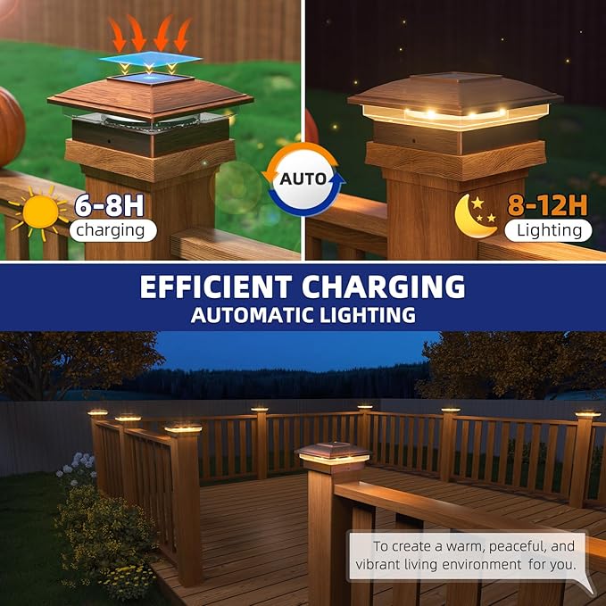 APONUO Solar Post Cap Lights - 8 Pack Outdoor Waterproof for 4x4, 5x5, 6x6 Posts, 2 Modes Warm/Cool Light, Solar Powered Fence/Deck/Patio Decor, Brushed Copper