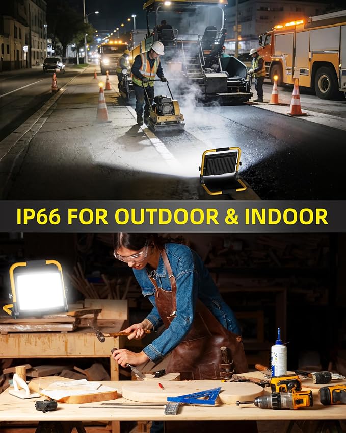 14400LM LED Work Light with 16FT Cord & Switch, IP66 for Garage Workshop | 120W Flood Light Plug in Outdoor, Portable Worklight with Stand, 5000K Daylight for Construction Job Site Car Repairing