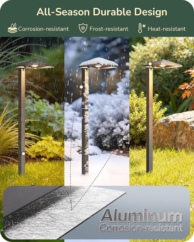 EDISHINE Low Voltage Pathway Lights, Wired Landscape Lighting, 10 Pack | Pyramid Exterior,Aluminum, 3000K & 50000Hrs, High-Transparency Glass Shade, Wired for Garden, Yard, Driveway