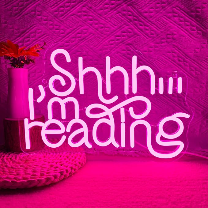 Shhh I'm Reading Neon Sign, Dimmable Classroom Neon Light Sign, School Supplies Backdrop Wall Decor, Reading Wall Library Hanging Sign Book Bookshelf Quote Gifts for Friend(13 * 9.1in)