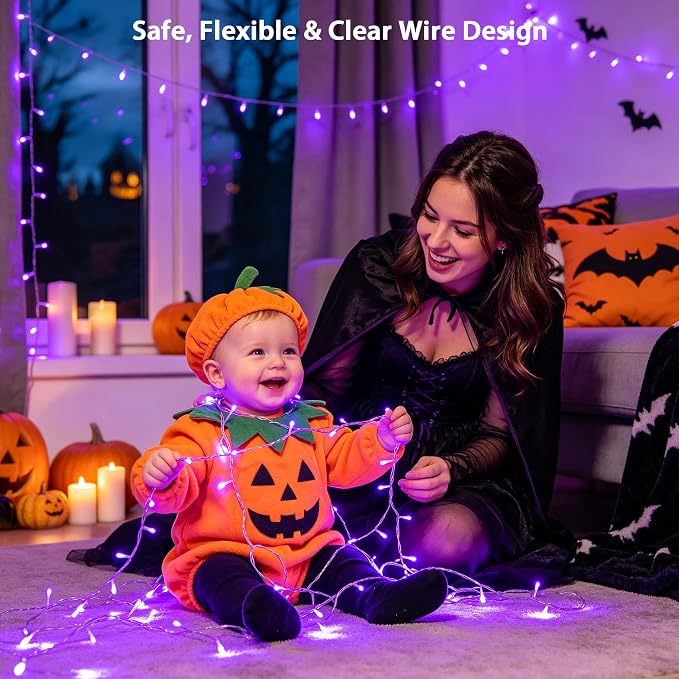 JMEXSUSS 99Ft Purple Halloween Lights, 300 LED Purple Christmas Lights | Purple Lights Indoor Outdoor Clear Wire for Yard Tree Xmas Spooky Halloween Party Decor (Non-Connectable)