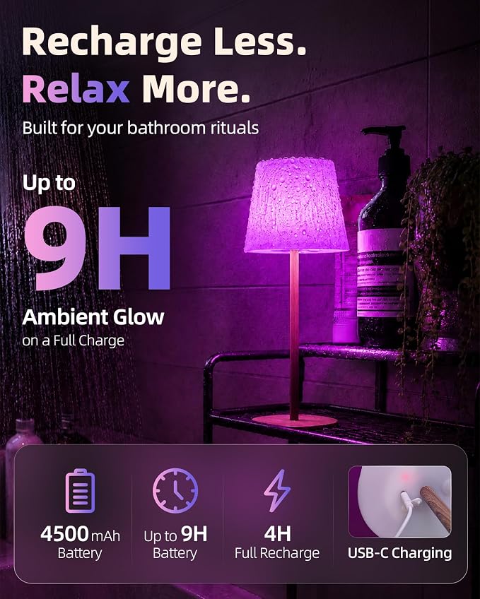 EZVALO Spa-Like Shower Lamp – Waterproof Bathroom Lamp with Remote, Rechargeable Cordless Mood Light, 3 Color Temps & 80 RGB Colors for Relaxing Bathroom & Bathtub Experience (1 Pack)