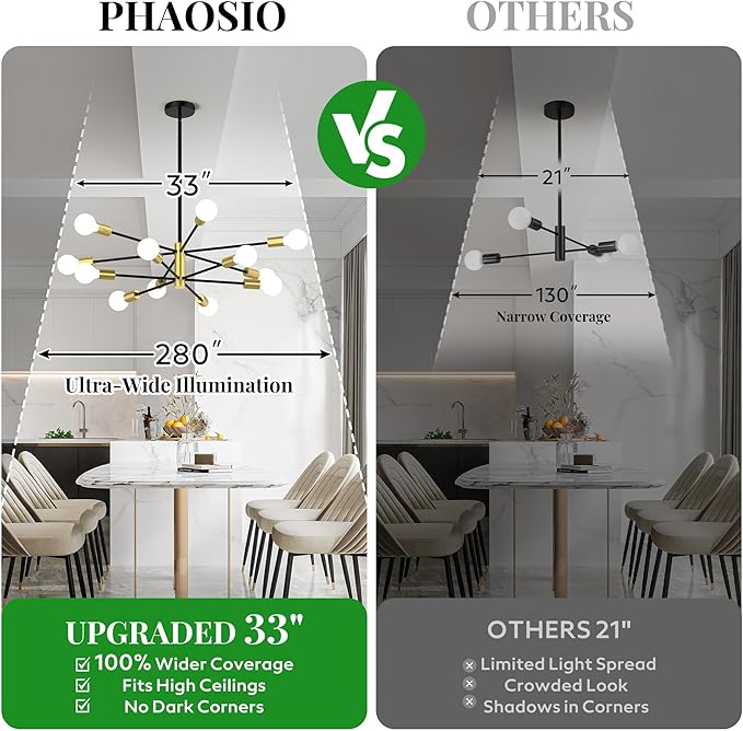 Sputnik Chandelier 12-Light, Mid Century Modern Height Adjustable Ceiling Light Fixture for Dining Room, Kitchen Island, Living Room,Bedroom-Black and Gold