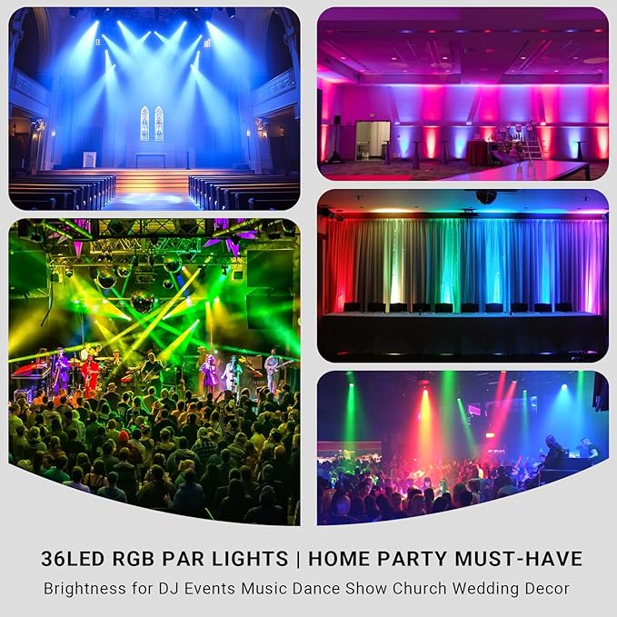 36LEDs RGB Stage Par Lights - OPPSK 36W Sound Activated Multi Modes - Remote DMX Control - Easy Setup - Uplights for Events DJ Music Dance Party Wedding Church Bar Club Stage Lighting (2Pack)