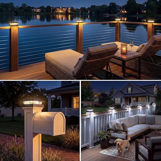 kolpop 4x4 Solar Post Cap Lights Outdoor 16Pack- 3 Color Temperatures&2 Level Brightness, IP65 Waterproof, 16 LED Fence Deck Post Light Solar Powered Only for 4×4/3.5×3.5 Wood/Vinyl Posts(Brown)