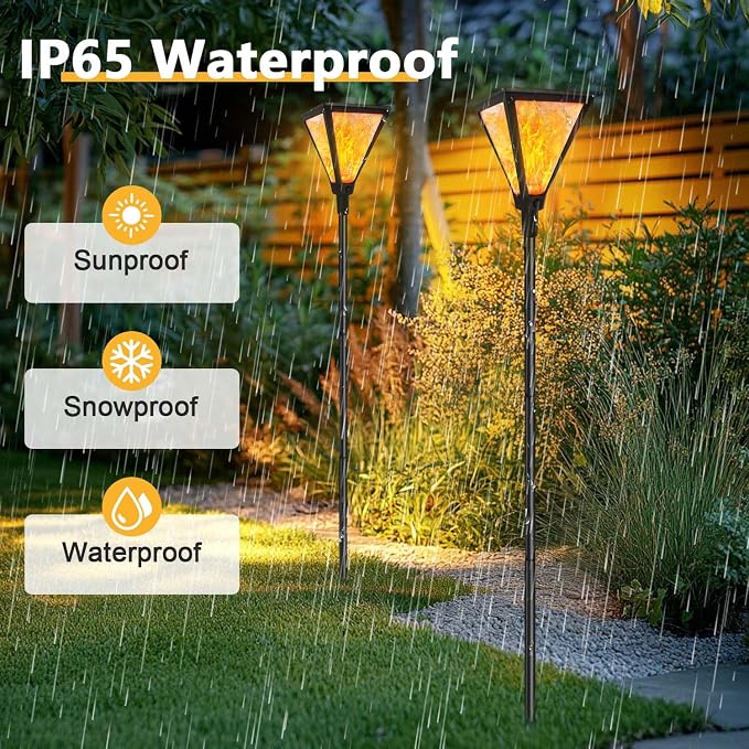 Flickering Flame Solar Torch Lights with 61"Extra-Tall & Super Larger Size | 2 Pack Solar Lights Outdoor for Halloween Decor, Solar Flame Lights Waterproof Tiki Torches for Outside Garden Yard Pathway