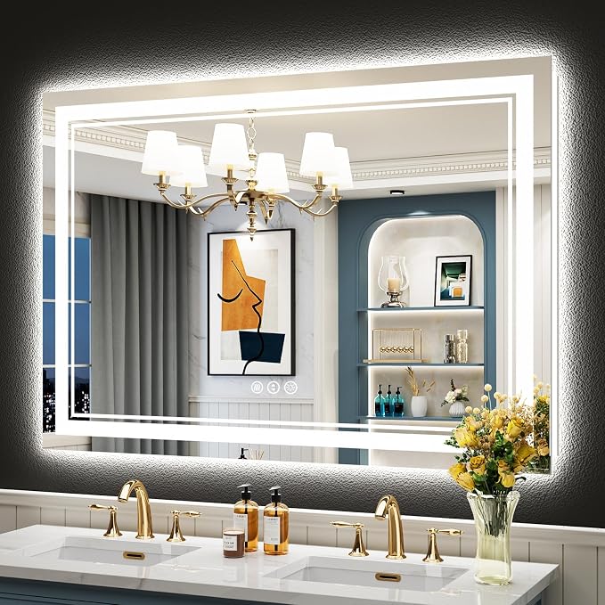 50x36 LED Bathroom Mirror, Backlit & Front Lit Lighted Mirror | Anti-Fog Vanity Mirror with Lights, 3 Color Dimmable, Memory, Shatterproof, Tempered Glass, CRI95, UL Listed, Wall Mounted