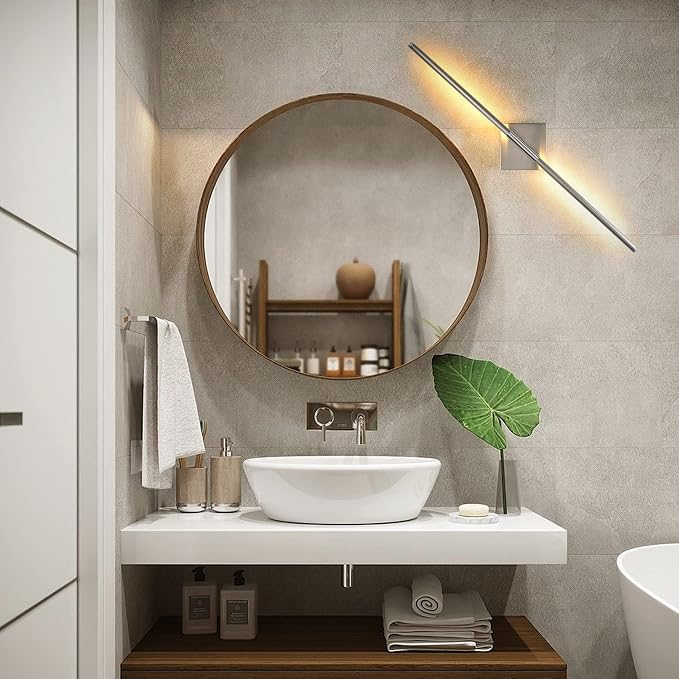 KUZZULL Modern Minimalist LED Bathroom Sconce, Brushed Nickel, 27.8" x 4.3" x 3.4"