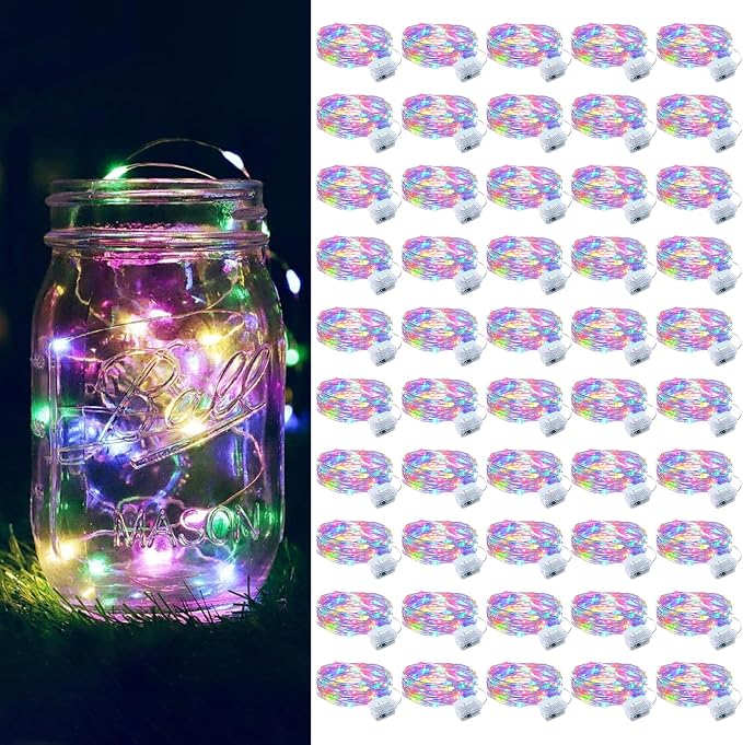 ZGWJ 50 Pack Multicolor Fairy Lights, Mini String Lights | Battery Operated 7 FT 20 LED Waterproof 3 Modes for DIY, Parties, Wedding, Halloween, Christmas Decoration
