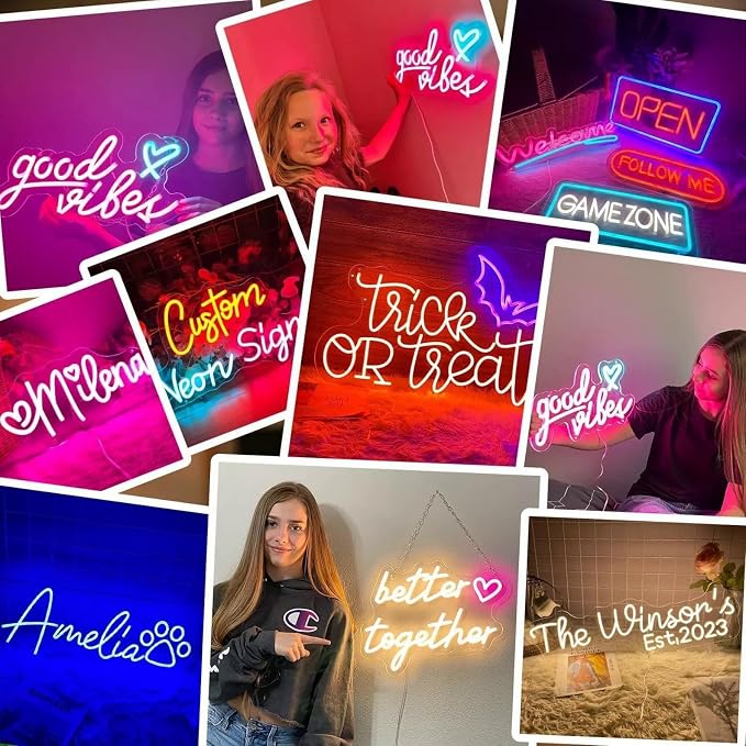 Custom Neon Sign, Personalized LED Neon Light for Wall Decor, Customizable Name Logo Sign for Wedding, Birthday, Bar, Salon, Game Room, Business, Bedroom