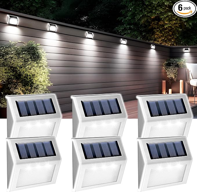 GIGALUMI 6 Pack Solar Step Lights,LED Stainless Steel Waterproof,Cold White | Stainless Steel Solar LED for Deck, Step, Stairs,Pathway, Walkway,Garden