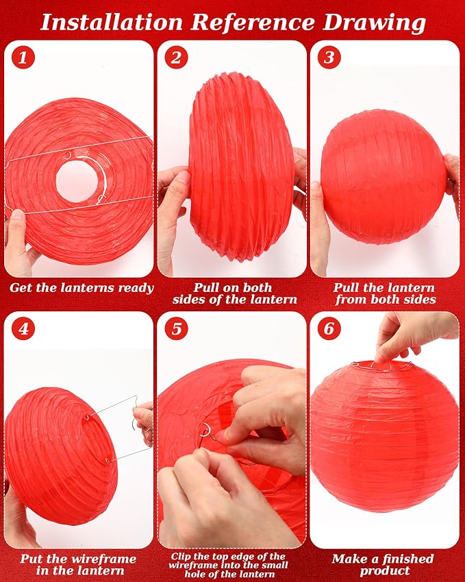 Treela 48 Pcs Paper Lanterns Party Decorations Round,Red