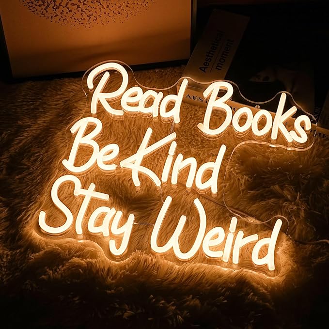 Read Books Be Kind Stay Weird Neon Sign Letter LED Neon Lights Dimmable USB Powered 14.17’’X13’’Cool Wall Decorative Light Bedroom Bar Birthday Party Decoration （Warm White）