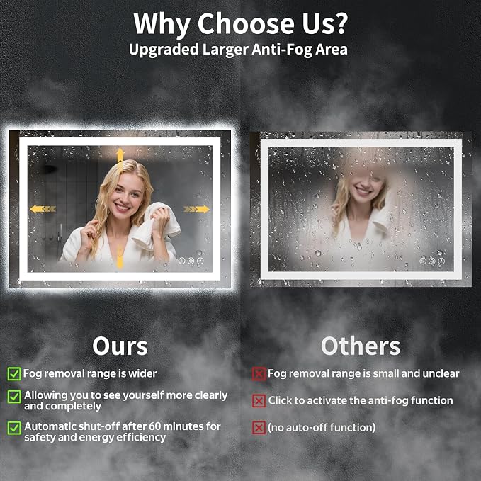 26"x38" LED Bathroom Mirror with Lights, Backlit+Frontlit, Anti-Fog | CRI 95, Stepless Dimmable, 3 Colors Lighting, Shatterproof Tempered Glass, HD Reflection, Memory, (Horizontal/Vertical)