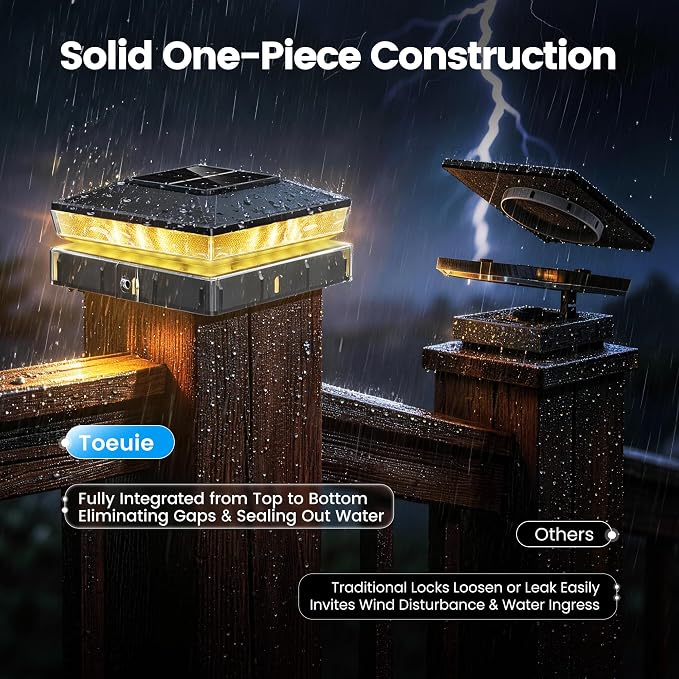 Solar Post Cap Lights 2 Pack, Post Lights for 5x5 Wood/Vinyl Posts | 4x4/5x5 Fence Post Solar Lights, IP65 Waterproof, 10-12H Upgraded Warm/Cool White Glow for Garden/Patio/Porch - Black