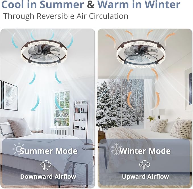 LEDIARY 2 Pack 24" Ceiling Fans with Lights and Remote, Fandelier Brown | 3CCT, 6 Speeds, Dimmable Low Profile, Flush Mount Ceiling Fan, Timer, Reversible, Memory, Bedroom, Living Room, Kitchen