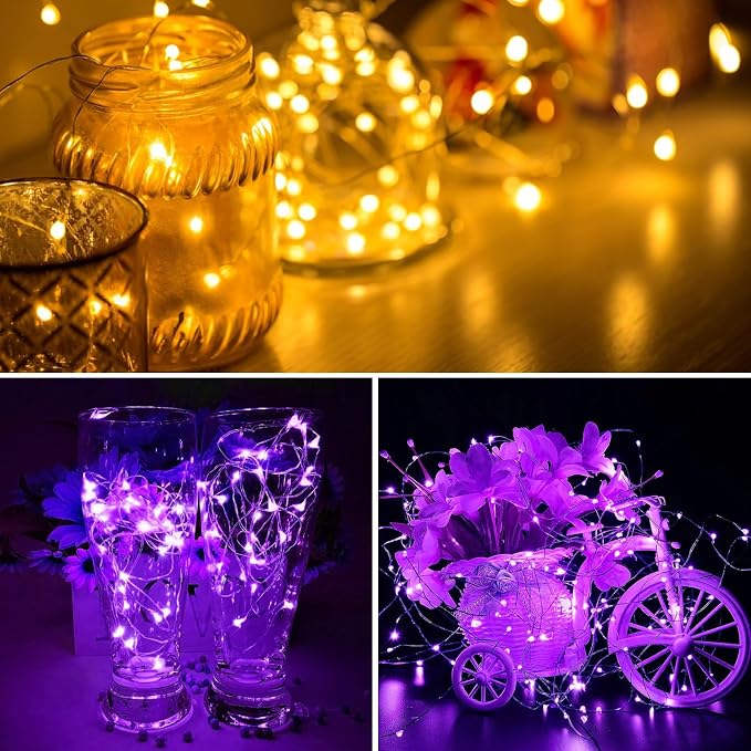 ZGWJ 12 Pack Fairy Lights, Mini String Lights, Warm and Purple | Battery Operated 7 FT 20 LED Waterproof 3 Modes for DIY, Parties, Wedding, Halloween, Christmas Decoration