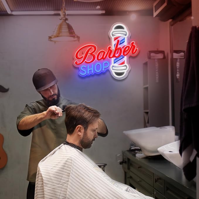 Barber Shop Neon Sign for Wall Decor,LED Hair Salon Light Sign for Hair Beauty Salon Store, USB Powered Led Barber Sign Decor for Barbershop, Man Cave, Garage