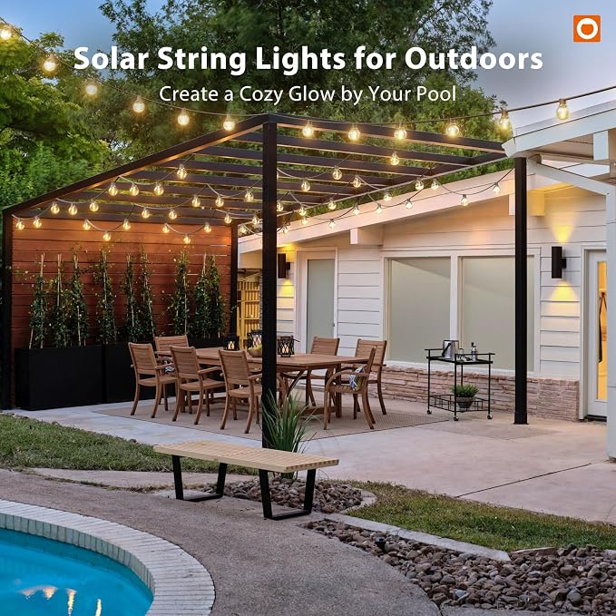 addlon 25FT 13LED Solar String Lights Outdoor Waterproof with Remote, USB | G40 Shatterproof Outdoor Lights, Dimmable Timer, 3 Modes, Solar Powered Patio Lights for Bistro Cafe Garden Camping Pergola