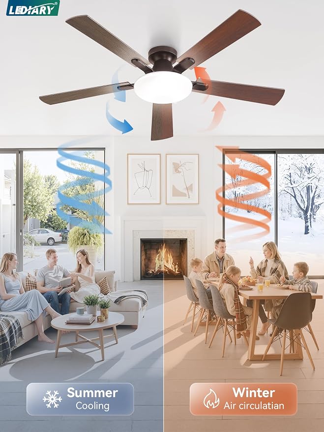 52 Inch Ceiling Fan with Lights and Remote, 30W 12" LED Panel Flush Mount Ceiling Fan, 6-Speed Quiet DC Motor Modern Low Profile Ceiling Fan with Reversible Blades for Bedroom, Living Room, Patio