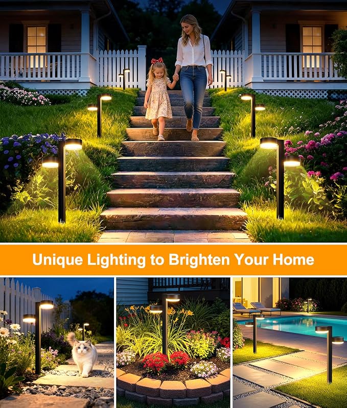 Bright Solar Pathway Lights Outdoor, 6 Pack with 144 LEDs Garden Lights Solar Powered Path Lights Up to 15 Hrs, Auto On/Off Waterproof Outdoor Solar Light for Yard Walkway Driveway Patio Lawn
