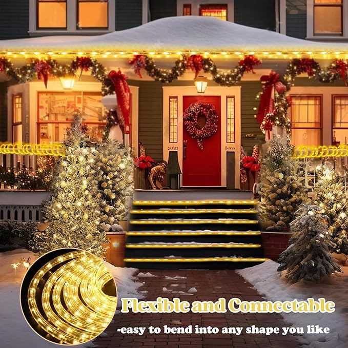 Vigdur LED Rope Lights Outdoor - 30ft Warm White Rope Lights Waterproof with Connectable Clear Plastic Tube, Flexible LED Tube Lights for Garden, Patio, Pool, Bedroom, Party (360 LEDs)