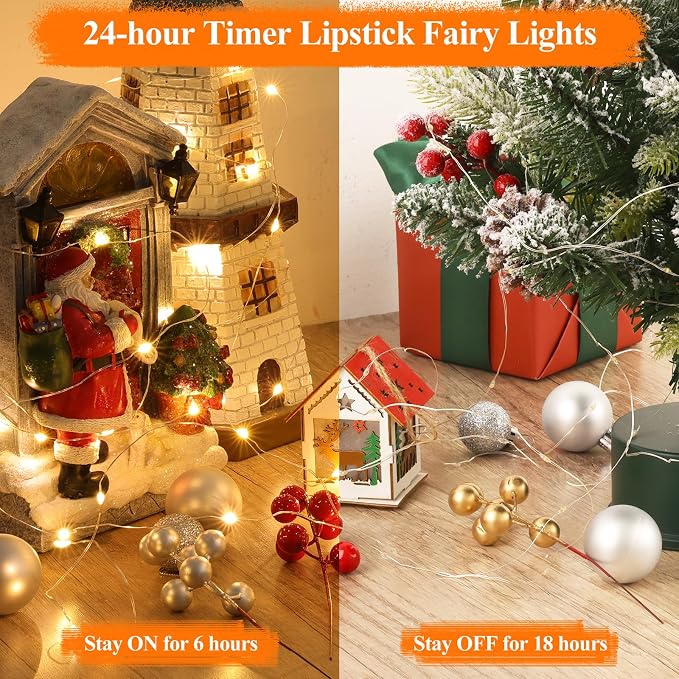 32FT 100 LED Warm White Fairy Lights, Rechargeable Type-C String Lights with 8 Modes Timer, Waterproof Battery Operated Twinkle Lights for Bedroom Wedding Party Centerpieces（16FT*2）
