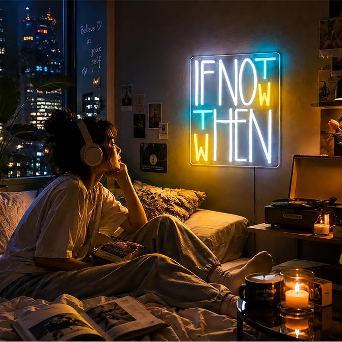 Positive Neon Lights Signs Neon Sign Led Sign Light for Wall Decor | If Not Now Then When Neon Sign for Room Decor,Positive Decoration,Motivational Wall Decor,Gift,5V USB Powered Dimmable