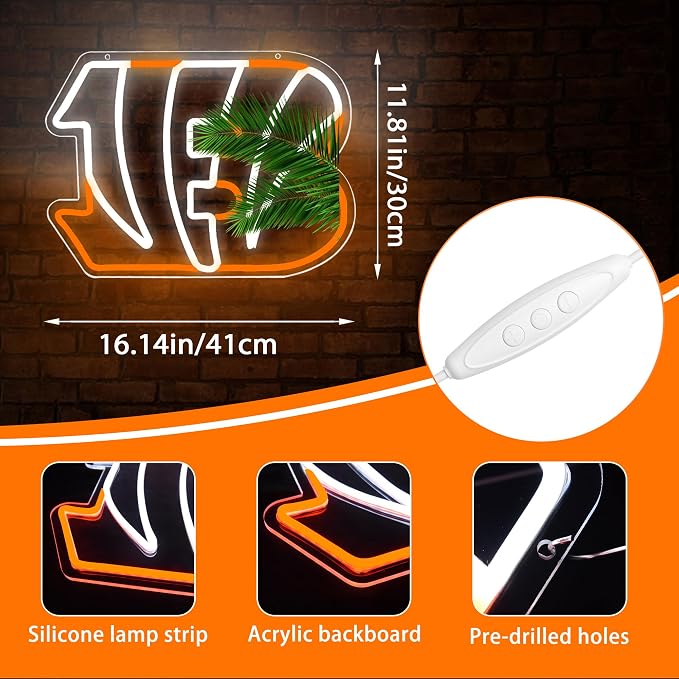 Football Neon Sign for Wall Decor Football LED Neon Light for Man Cave | Dimmable Rugby Team Logo Sign for Bedroom Club Bar Game Room Party Garage Decor Birthday Gift for Rugby Fans Size16.1*11.8In