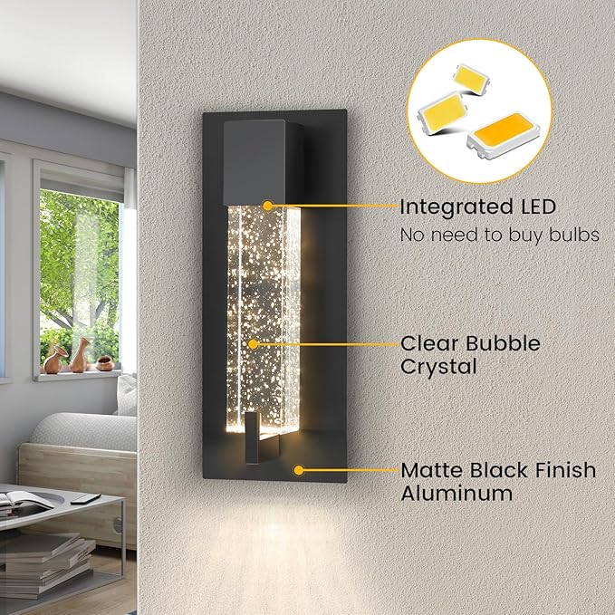 WOSHITU LED Wall Sconce Light: 11 Inch Black Modern Sconces Wall Lighting 3000K Dimmable Crystal Wall Lamps Indoor Bathroom Sconce Wall Mount Light Fixtures for Living Room/Bedroom/Hallway