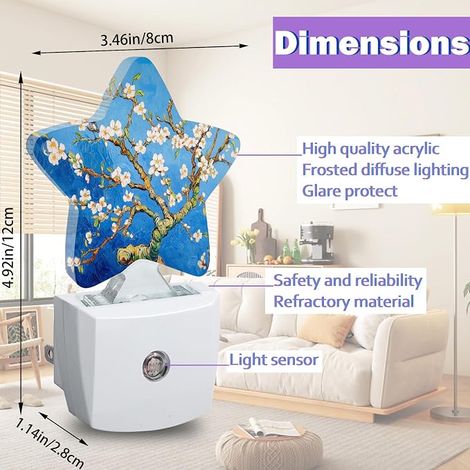 Night Lights Plug Into Wall Decorative,Vintage Apricot Blossoms Nightlights for Kids Bedroom, Spring Flowers Energy Efficient Dusk-to-Dawn Sensor Sleep Friendly Lamp for Nursery Bathroom