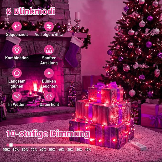 6 Pack Rechargeable Fairy Lights,7ft 20LEDs, Remote & DIY Timer | Dimmable Silver Wire, Mini Twinkle Lights, For Mason Jar, Indoor Christmas Bedroom Wedding Decor, Pink