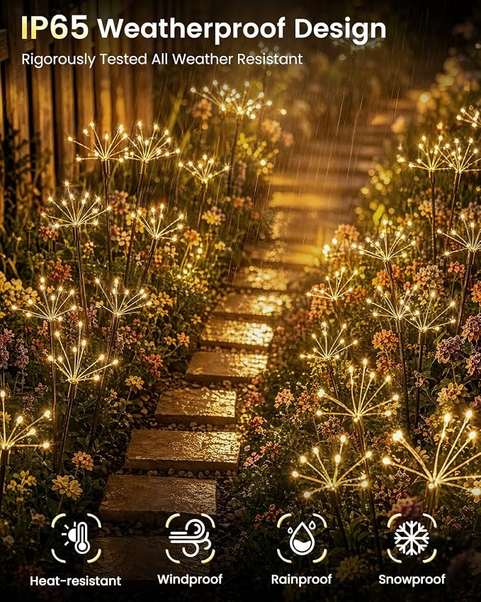 OZS 6 Pack Solar Firework Lights Outdoor, 360LED Solar Garden Lights | 8 Lighting Modes, IP65 Waterproof, Outdoor Lights Solar Powered for Yard, Pathway, Flowerbed, Planter, Gifts for Mom