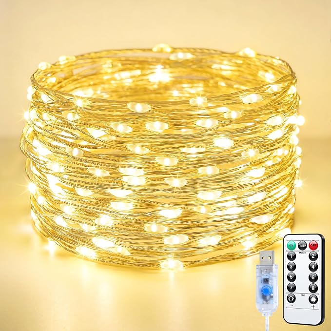 JMEXSUSS 300 LED Fairy Lights Plug in, 66FT USB String Lights for Classroom | Indoor Christmas Lights for Outdoor Dorm Party Patio Living Room Tree Decor, with Remote and Timer 8 Modes,Warm White