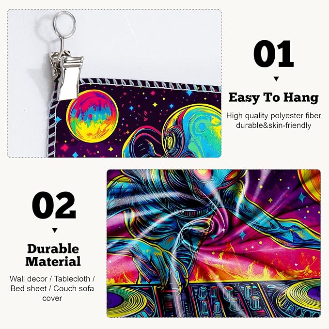 BVBOX Blacklight Space Astronaut Tapestry UV Reactive Galaxy Planet Glow in Dark Tapestries Black Light Poster Neon Wall Hanging Art for bedroom Living Room (Alien1-1M)