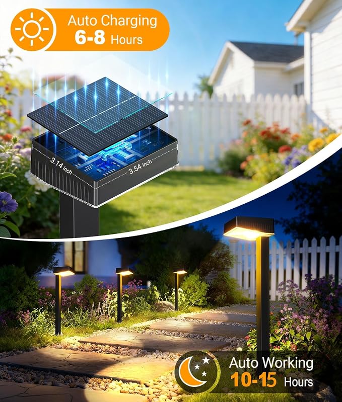Solar Pathway Lights Outdoor, 12 Pack Garden Lights Solar Powered Path Light with Larger LED Lens, 2 Light Modes Waterproof Outdoor Solar Light for Yard Driveway Walkway Landscape, Warm White