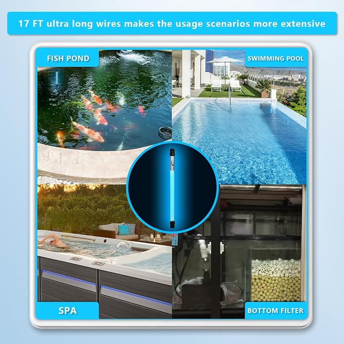 55W Pond UV Light for 500-6000 Gallon, Pond UV Light with 17FT Cord | UV Pond Water Clarifier for Koi Pond, Swimming Pool, Spa, Large Fish Tank, Cold Plunge UV Light for Pond Algae Control