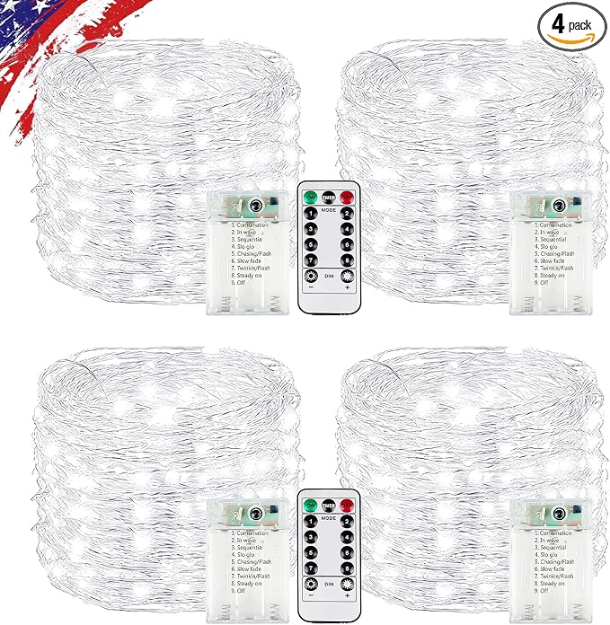 KAQ Fairy Lights Battery Operated with Remote，4Pack 80FT 240LED Cold White | Timer and 8 Modes, Cuttable Starry Twinkle String Lights for Bedroom, Wedding, Classroom and Christmas Decor