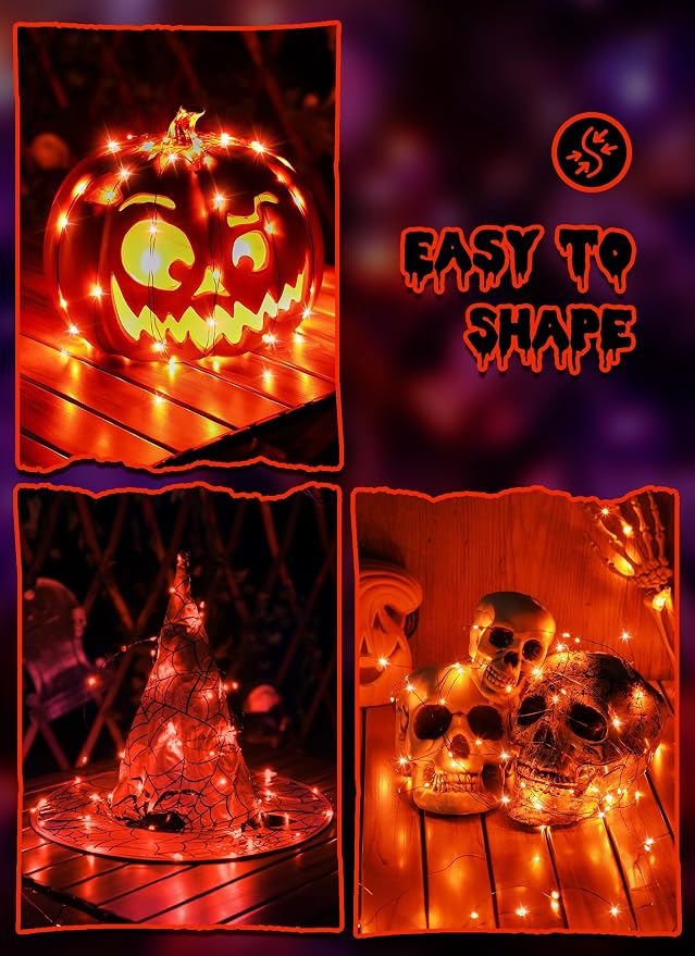 Minetom 5 Pack Battery Operated Fairy Lights, 7Ft 20 LED String Lights | Waterproof Firefly Lights with Timer 6 Hours On 18 Hours Off, Ideal for Indoor Outdoor Halloween Haunted Decor,Orange