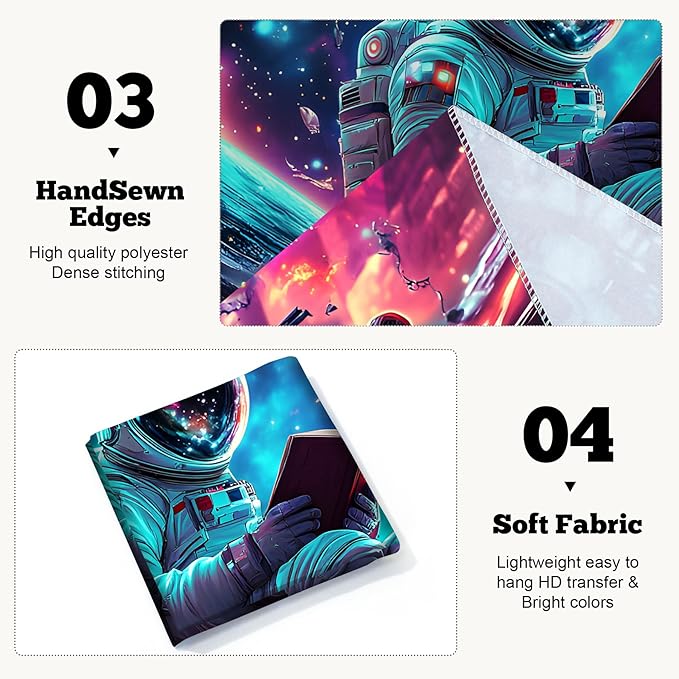 BVBOX Astronaut Space Blacklight Tapestry 59"x51", UV Reactive Astronaut Reading Universe Galaxy Planet Glow in Dark Tapestries, Black Light Neon Upright Poster Wall Hanging Backdrop Decor for Bedroom Living Room