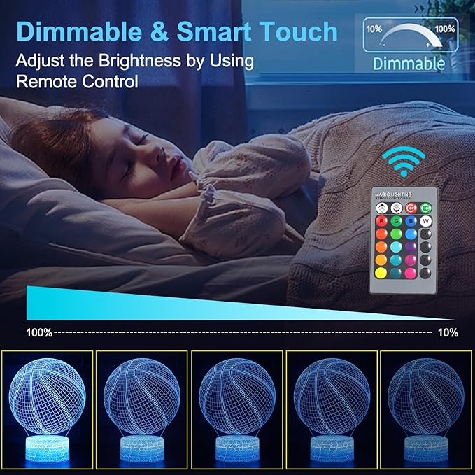 Basketball Gifts for Boys / Girls, Basketball 3D Night Light, 3D Illusion Lamp with 16 Colors Change Remote Control, Decorative Desk Lamp, Creative Best Christmas Birthday Gift for Kids Sport Fans