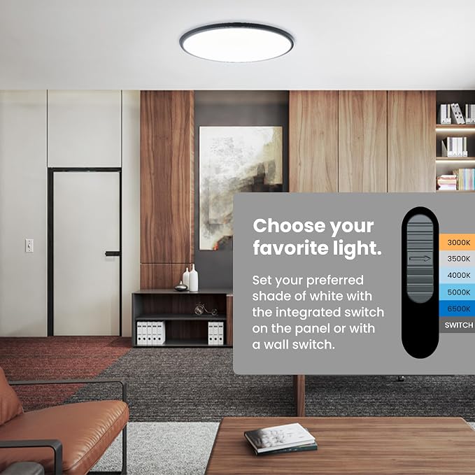 Feit Electric 25in Selectable White Ceiling Light, 2500 Lumens, 5 Color Temperatures (2700K-6500K), Dimmable, 36W Flush Mount, Perfect for Office, Kitchen, and Living Spaces, FM25LP6WYBK