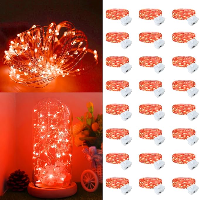 24 Pack Fairy Lights Battery Operated, 7ft 20 LED 3 Modes Speed Twinkle Mini String Lights Waterproof Silver Wire Firefly Starry Lights for Mason Jars Wedding Party Christmas Decorations