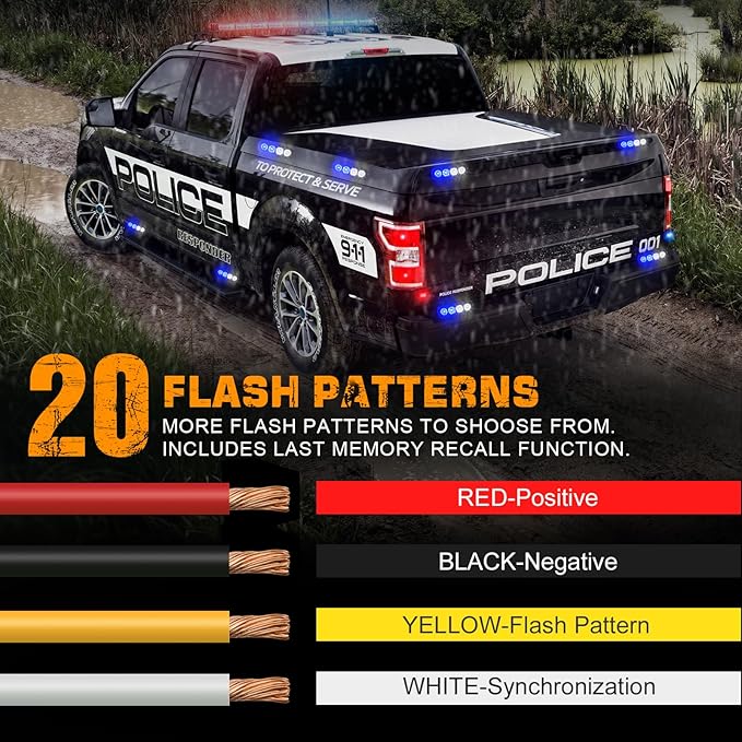 XRIDONSEN 8PCS Sync Blue White Grill Emergency Lights 32 LED Surface Mount Firefighter Police Lights Strobe Flashing Warning Safety Hazard First Responder Light for Vehicles Firefighters POV Trucks