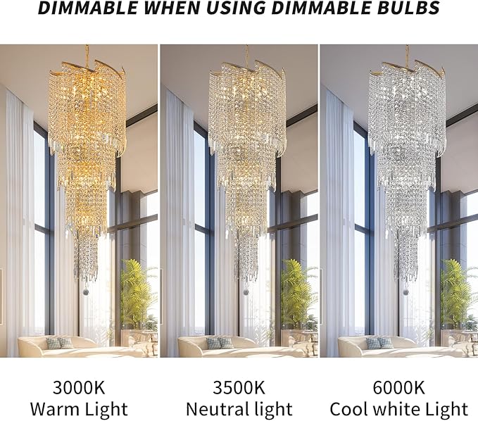 Modern Crystal Chandelier Gold Spiral Chandeliers for Dining Room, 4 Tiers Ceiling Pendant Light Fixtures, Golden Large Raindrop Chandelier for Foyer Living Room Entryway Staircase, H62 x D21.6