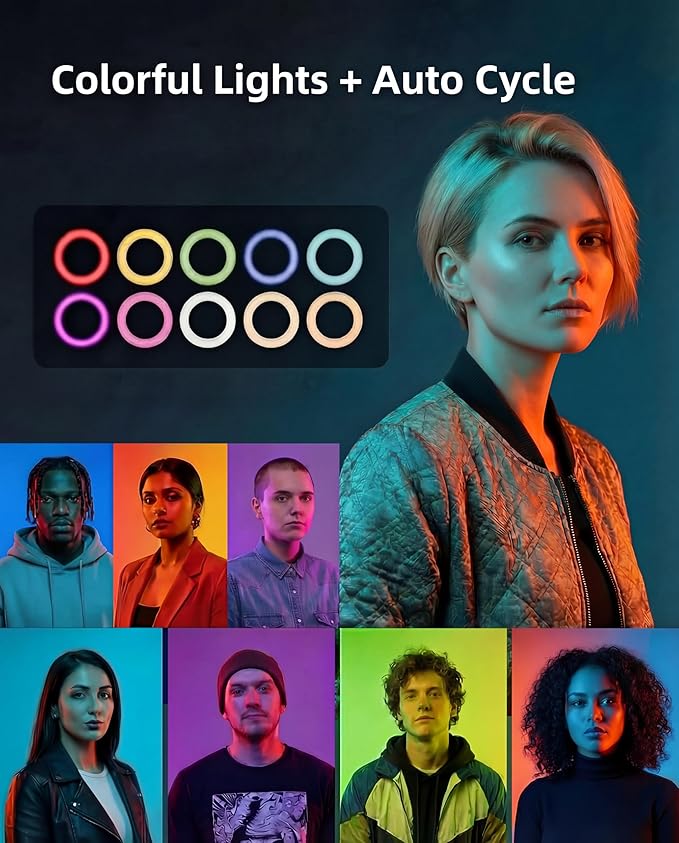Ring Light for Phone, Magnetic Selfie Light with Tripod Stand, Rechargeable RGB Video Light, 10 Brightness Levels & 3 Cold Shoes for Recording, Vlogging, Influencers, Makeup