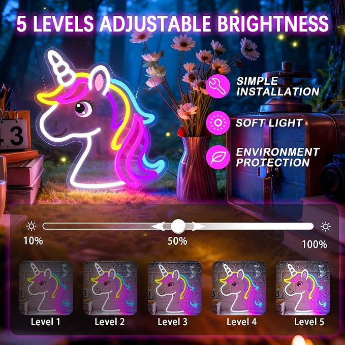 Unicorn Neon Sign for Girls Room Colorful Unicorn Neon Light Wall Decor | Dimmable Colorful Unicorn Neon Light USB Powered LED Rainbow Neon Sign for Kids Bedroom Nursery Birthday Christmas Gift