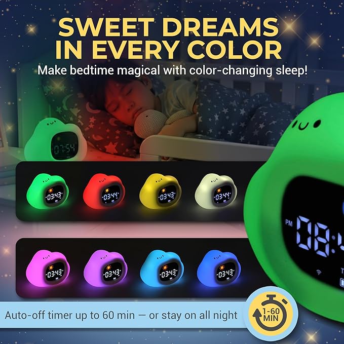 Bumble & Bright Kids Sleep Trainer with App Control - OK to Wake Clock for Kids Ages 4+, Color-Changing Night Light, Alarm & Sound Machine, Simple 1-Routine Setup, Free App, USB-C