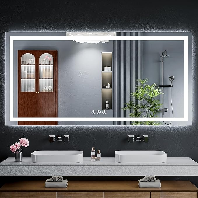 60"x30" LED Bathroom Mirror with Lights, Backlit+Frontlit, Anti-Fog | CRI 95, Stepless Dimmable, 3 Colors Lighting, Shatterproof Tempered Glass, HD Reflection, Memory, (Horizontal/Vertical)
