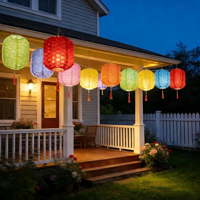 5PCS Paper Lanterns with LED Lights,Cute 6 Inch Lantern Vibrant Hanging Paper Lanterns Lamp with Sticks for Lunar New Year Spring Ceremony Wedding,Mid-Autumn Party Decoration